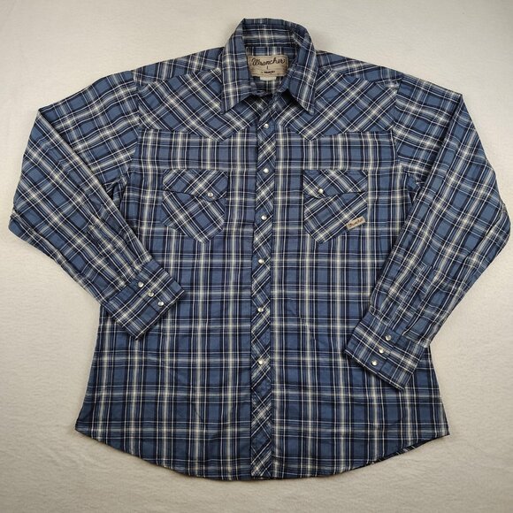 Wrangler Wrancher Pearl Snap Plaid Shirt Mens Large Western Rodeo - Picture 1 of 8